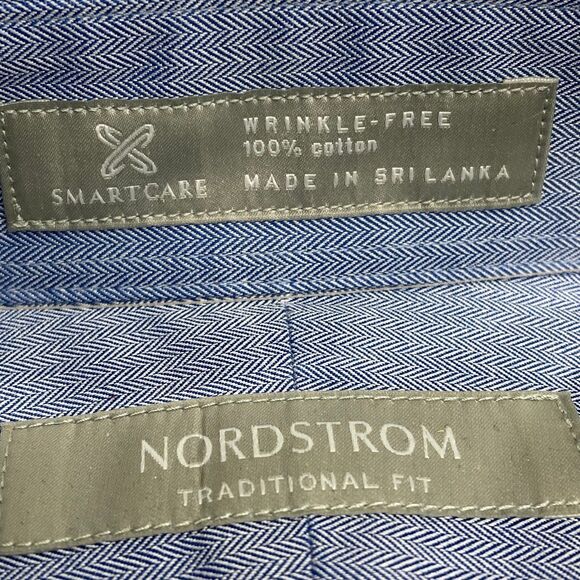 NORDSTROM Men's Long Sleeve Button Up Dress Shirt Smartcare Wrinkle Free 16 x 24 - Picture 3 of 9